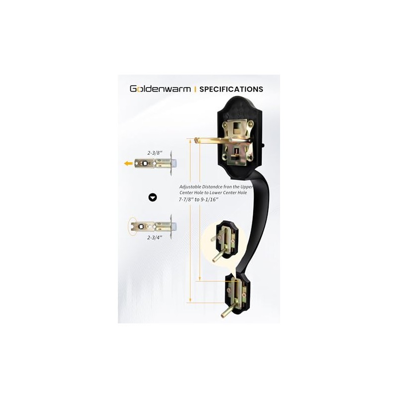 Goldenwarm Black Front Door Handle, Door Handle Exterior, Single Cylinder