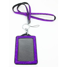 Multi Colors Rhinestone Crystal Bling Necklaces LANYARDs Keychain Key Holder & Vertical ID Badge Holder (Purple)