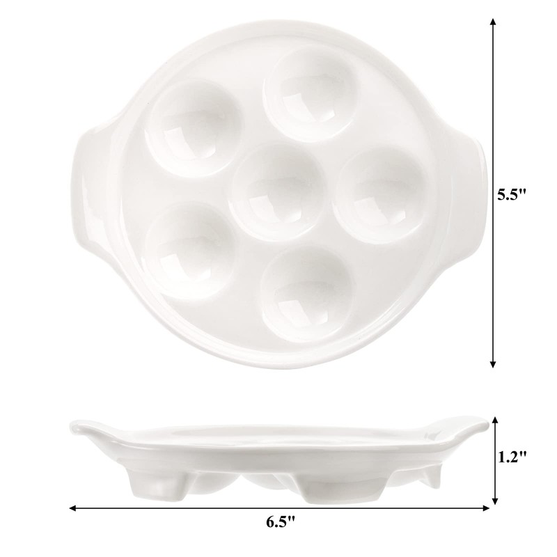 Okllen 4 Pack Ceramic Escargot Plates with 6 Holes and