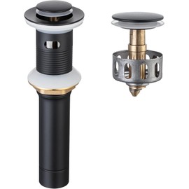 Desagüe del Fregadero Emergente Tapón de Drenaje Emergente de Acero Inoxidable Lavabo de Baño Desague de Lavabo con Desbordamiento, Negro Mate