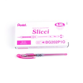 Pentel Arts Slicci Liquid Gel Rollerball Pens, Art, Sketching, Journaling, 0.25mm Extra Fine Point, Pink Ink, BG202P1, Box of 12