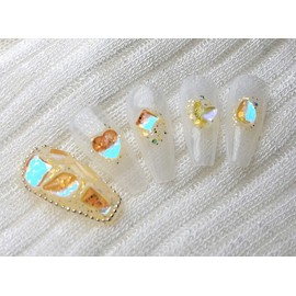 [Dune] Full of ice stones✨Best quality handmade nail tips - Almond / [두네] 얼음스톤 가득✨퀄리티 최상 영롱 수제네일팁 - 아몬드