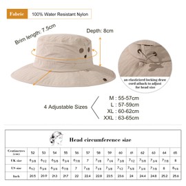 TOP-EX Womens Waterproof Ponytail Bucket Sun Hat for Men - Wide Brim Boonie Hat with Pony Hole, UPF SPF UV Protection Beach Safari Outdoor Hiking Hat Ladies Summer Sunhat, Beige Large Big Head XL XXL