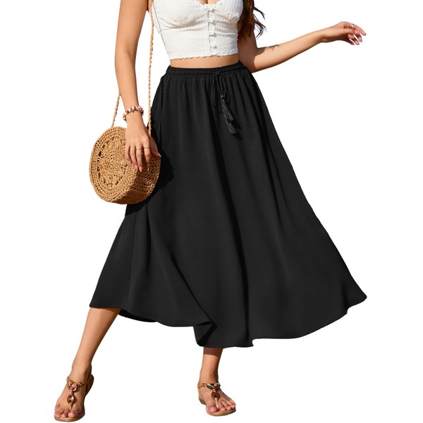 Zeagoo Skirts Women's Midi Length Elegant Skirt High Waist Maxi