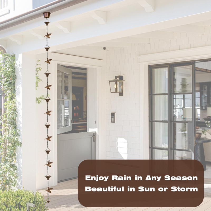 VICKEYWIN 8.5FT Hummingbird Cup Rain Chain, Decorative Metal Rain Catcher
