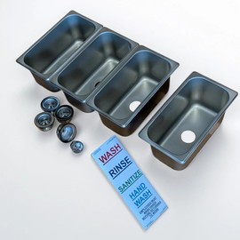 4-Compartment Drop-in Stainless Steel Concession Sink Kit, 12.75x7x6 inches (each sinkbowl), with Strainers and Waterproof Safety Labels
