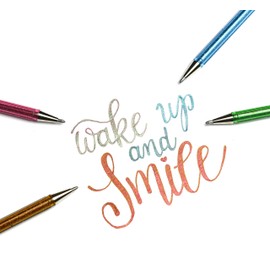 Pentel Hybrid Dual K110-DMKX Metallic Gel Rollerball Pen - Glitter Gel - Ink Colour Light Green/Metallic Blue & Red Stroke Width 0.5 mm Pack of 12