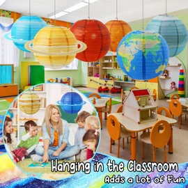 Space Planet - Linternas de papel de 12 pulgadas, sistema solar, decoración para colgar fuera de este mundo, espacio exterior, decoración de fiesta para niños, astronautas, suministros de fiesta temática, galaxia Tierra, decoración de cumpleaños, 8 unida