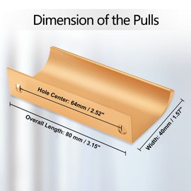 Cjueiom 12 Pack Concealed Kitchen Cupboard Handles 64mm Hole Center Hidden Drawer Pulls, Finger Edge Pull Aluminum Cabinet Handle Invisible Door Knob for Wardrobe (80mm Total Length, Gold)