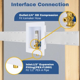 2-PACK GUOFIS Ice Maker Outlet Box with Hammer Arrestor,1/2" PEX-A Expansion Inlet x 1/4"OD Compression Outlet,Icemaker Box with 1/4-Turn Ball Valve