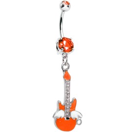 Body Candy Double Orange Goddess of Rock Neon Guitar Dangle Belly Ring