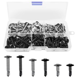120pcs M4.2 Self Tapping Flat Head Screws 410 Stainless Steel Self Tapping Flat Head Screws Full Thread Dovetail Self Drilling Tail Screws(black, silver)