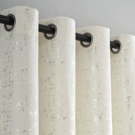 Taisier Home Silver Foil Print Linen Textured Curtains - Geometric Dots Pattern Design for Nursery, Toy Room - Thermal Insulated Window Treatment, 2 Panels, 54" L, Off White and Silver