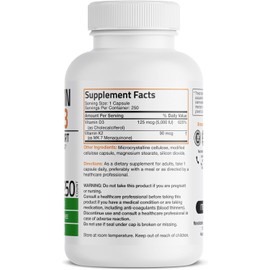 Bronson Vitamin K2 (MK7) with D3 Supplement Non-GMO Formula 5000 IU Vitamin D3 & 90 mcg K2 MK-7 Easy to Swallow D & K Complex, 250 Capsules