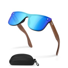 MELLIEX Wooden Sunglasses Men Women Polarised Sunglasses with UV400 Protection, blue