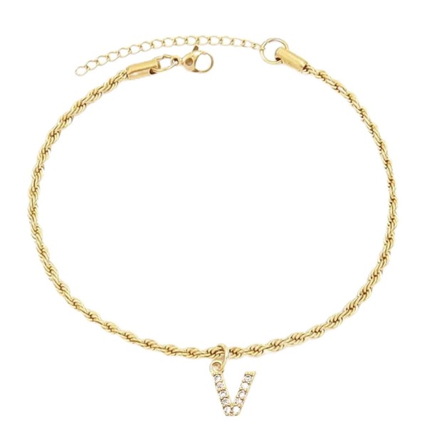 FAIRY GLINT V Initial Rope Chain Anklet – Vibrant Crystal