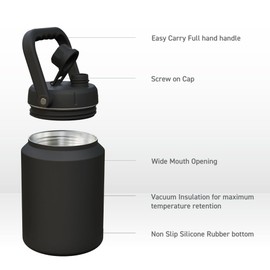 Asobu Mighty Stainless Steel Double Walled Insulated Jug 68 Ounces - Half Gallon (Dark Grey)