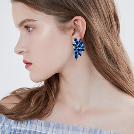 JIMARIN Bohemian Statement Sparkly Colourful Fancy Rhinestone Crystal Flower Dangle Drop Stud Earrings Vintage Wedding Bridal Prom Earrings for Women, Large, Alloy Steel, Rhinestone