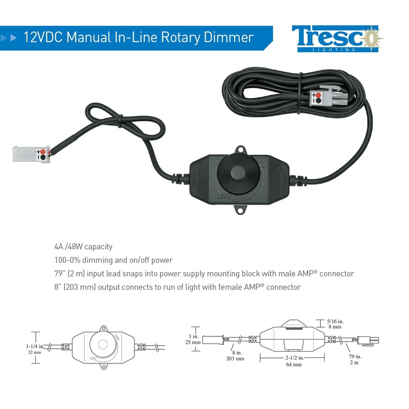 Tresco Lighting L-LED-DIMCON-BL-1 12V DC Rotary Dimmer with 48W Capacity,