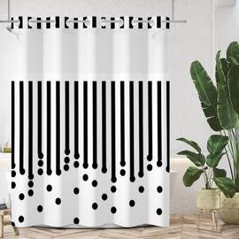 Meiguiman No Hook Shower Curtain with Snap in Liner Black and White Striped Shower Curtain Modern Polka Dot Shower Curtains for Bathroom Hotel Style Fabric Washable 71x74 Inch