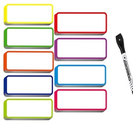 Magnetic Labels 54 Pack Reusable Dry Erase Magnetic Name Tags with 1 Dry Erase Marker, 3.2x1.2 Inch, Full Magnetic Backing, Writable Magnetic Strips for Whiteboard, Refrigerator, Locker, Cab
