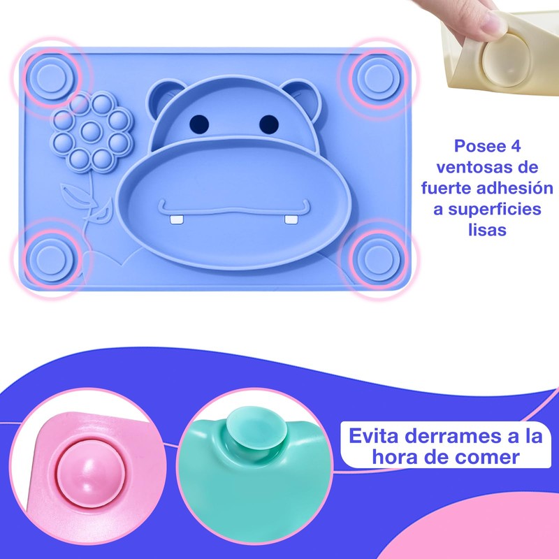 KAREN Plato Autoadherible Silicon para Bebe, Plato Alimenticio de Silicona