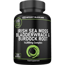 Sea Moss Complex 14,000mg Extract Including Bladderwrack & Burdock Root - 120 High Strength Capsules Providing 120 Day Supply - North Atlantic Irish Sea Moss Supplement - Vegan & UK Made