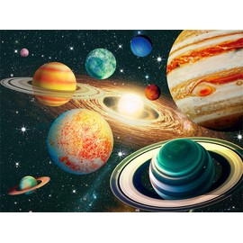 QAZWSX 5D Diamond Painting Kits Green Planet Moon Round Full Drill, DIY Paint with Diamonds Art Sky Solar System Crystal Rhinestone Cross Stitch for Home Office Wall Crafts Decorations 12×16 Inch