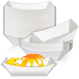 MotBach MotBach 60 Pack 1Lb Paper Food Boat Trays Disposable Paper Boat Plate Containers, White Kraft Food Serving Tray Boats Basket Bowl for Snack Popcorn Dessert BBQ Hot Dog Burger Sandwich Taco Fries Nacho