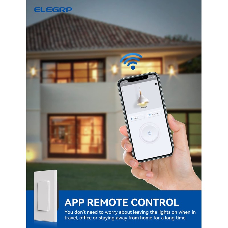 ELEGRP Smart Light Switch, 2.4GHz Wi-Fi Light Switch Compatible with
