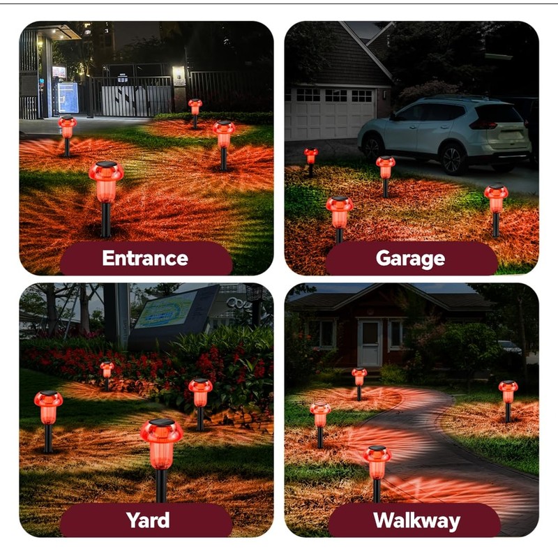 Solar Pathway Lights Outdoor 4 Pack, Red LED Driveway Light