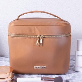 SANHECUN Travel Cosmetic Makeup Essentials Bag case Brush Case Wash Bag Cosmetic Pouch Set Organization 3pcs Set, Brown, Travel Essentials