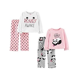 Simple Joys by Carter's Girls' 4-Piece Pajama Set (Cotton Top & Fleece Bottom), Grey Panda/Pink Donut/White Text Print/Dots, 12 Months