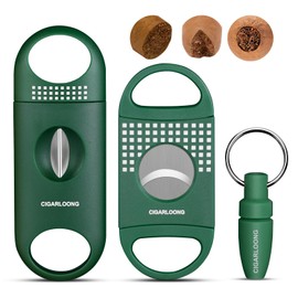 Cigarmoon Cigar Cutter Set, with Cigar V Cutter, Cigar Straight Cutter and Cigar Punch, Portable Cigar Accessories Kit for Travel Outdoors Use (Green)