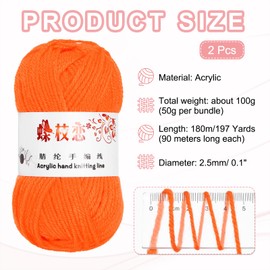 MECCANIXITY 2PCS Crocheting Yarn,Orange 4 Ply Acrylic Yarn 100g Sport Weight Yarns Bulk Soft and Fluffy Yarns for Knitting DIY Crochet Handicraft Blankets Gift,197 Yards