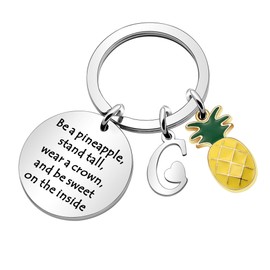 LUXYSODE - Pineapple Gifts Initial Charm Keyring - Be a Pineapple Keyring Gifts for Women Men (C)