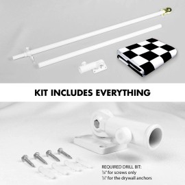 UD_G128 Combo Pack: 6 Ft Tangle Free Spinning Flagpole (White) & Checkered Flag 3x5 Ft Printed 150D Polyester, Brass Grommets (F