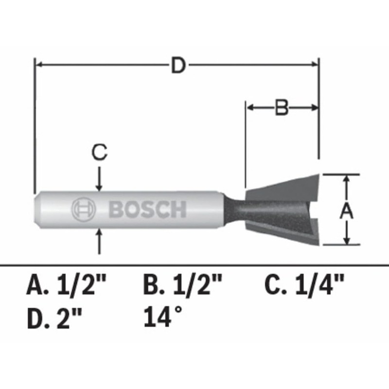 Bosch 84703MC 14° x 1/2 in. Carbide-Tipped Dovetail Router Bit