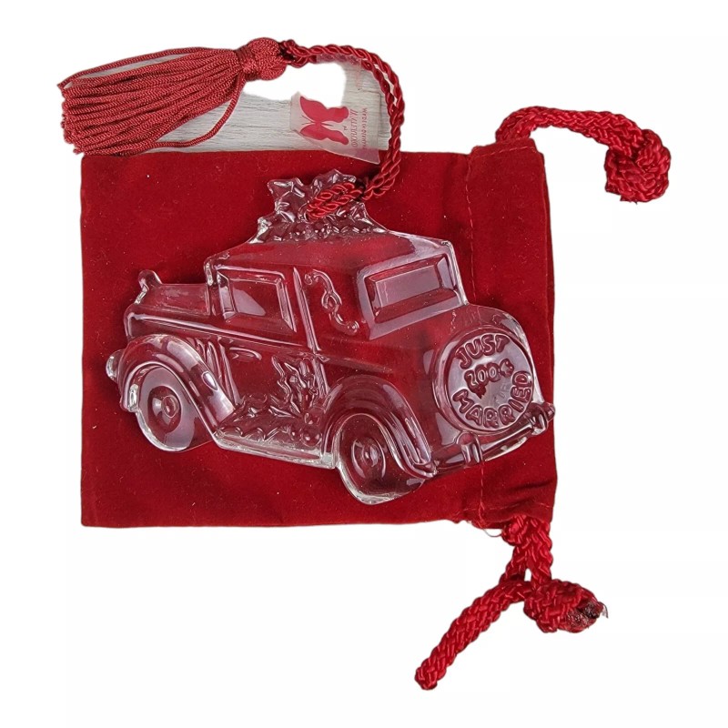 Waterford 2004 Waterford Crystal Car Just Married Ornament Wedding First