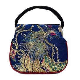 Puyang Women Mini Sequins Peacock Embroidery Ethnic Retro 2 compartments Handbag (Blue)