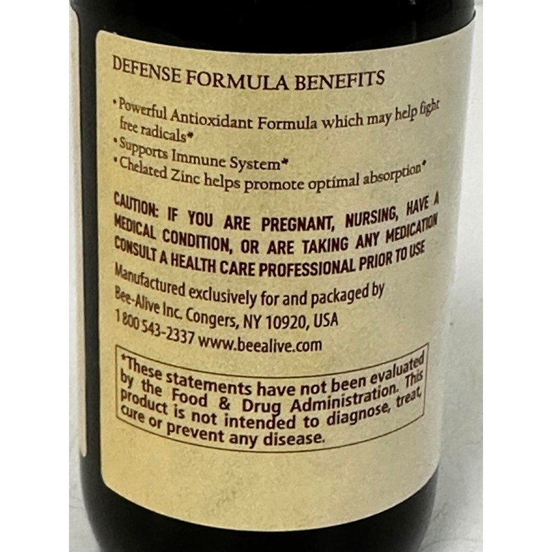 BeeAlive Defense Formula with Chelated Zinc, Echinacea, Umckaobo, Elderberry, and
