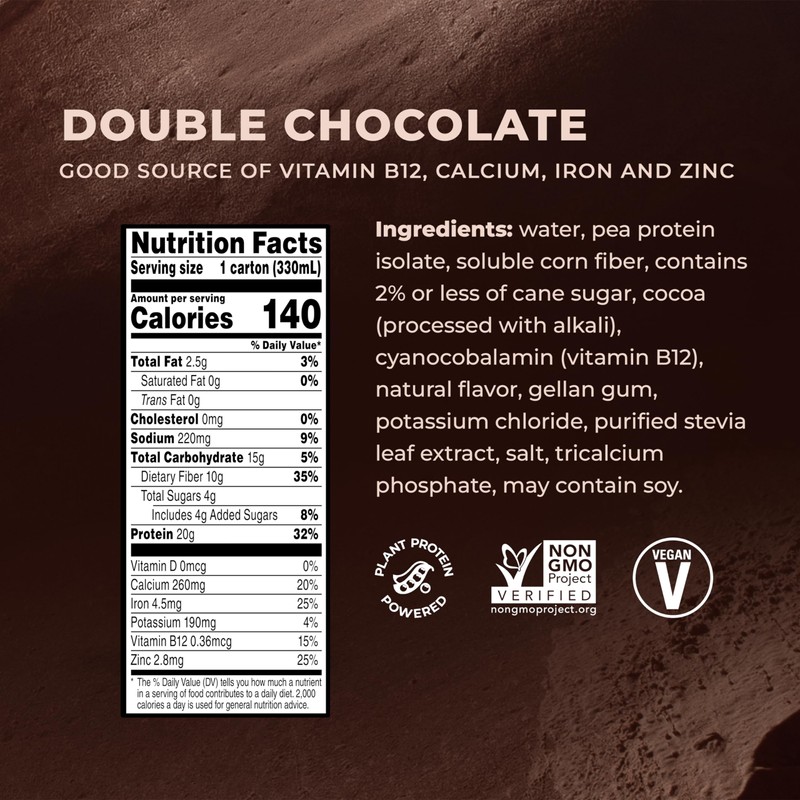 Evolve Plant Based Protein Shake, Double Chocolate, 20g Vegan Protein,