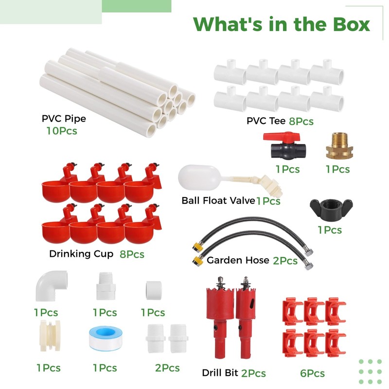 Complete Poultry Watering Kit, Chicken Water Cup System with PVC