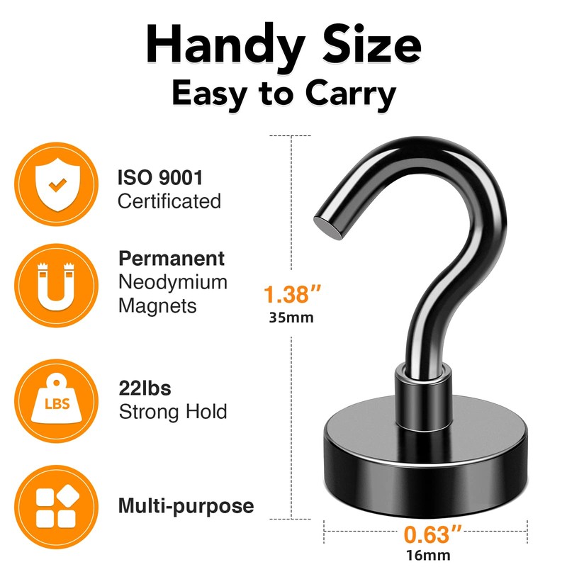 MIKEDE Black Magnetic Hooks, 25LB Heavy Duty Magnet Hooks for