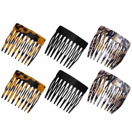 6Pcs Hair Combs Set - French Twist Side Clips with Strong Hold & Non-Slip Grip Perfect for Women's Updo Bun Chignon Hairstyles - Hair Styling Accessories (Black/Dark Leopard/Onyx)