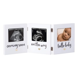 Pearhead Triple Sonogram Keepsake Frame, Sonogram Picture Frame, Gender-Neutral Baby Nursery Décor for New and Expecting Parents, White