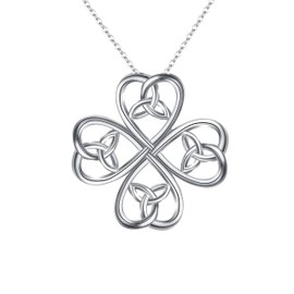 EVER FAITH 925 Sterling Silver Classic Love Celtic Four Leaf Clover Pendant Necklace for Women Bride