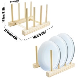MIDELONG Bamboo Wooden Dish Rack, Plates Holder Dish Drying Rack Drainer Storage Kitchen Cabinet Organizer for Dish, Plate, Pots, Lids, Bowls, Cups, and Cutting Boards and Books