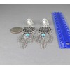 Clip on dream catcher earrings silver with turquoise bead metal