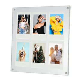 PATIKIL Acrylic Collage Photo Frame, Fits 2x3 Photos Floating Magnetic Picture Frames with Stand for Home Refrigerator Fridge, Gray